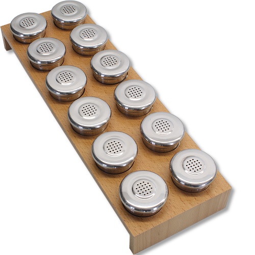 Gewürzbord für 12 Gewürzdosen. Buche