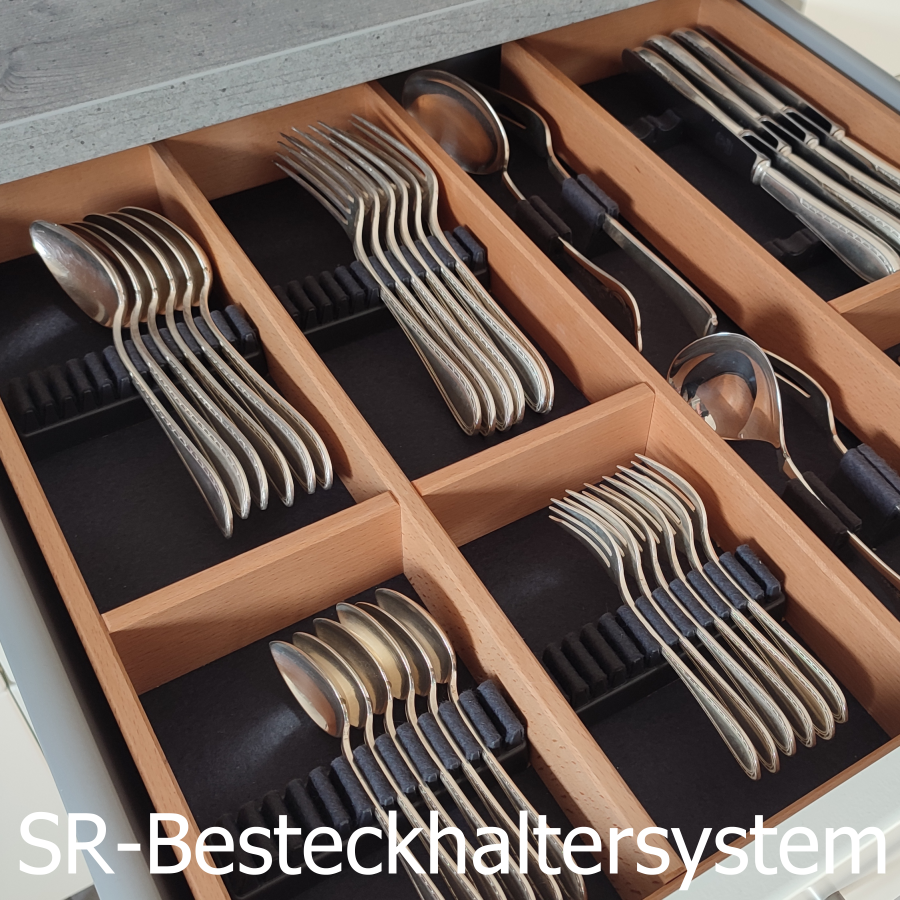 Besteckhalter-Element für 24 Besteckteile. Für die Einzellagerung von Silber- und Edelstahlbestecke.