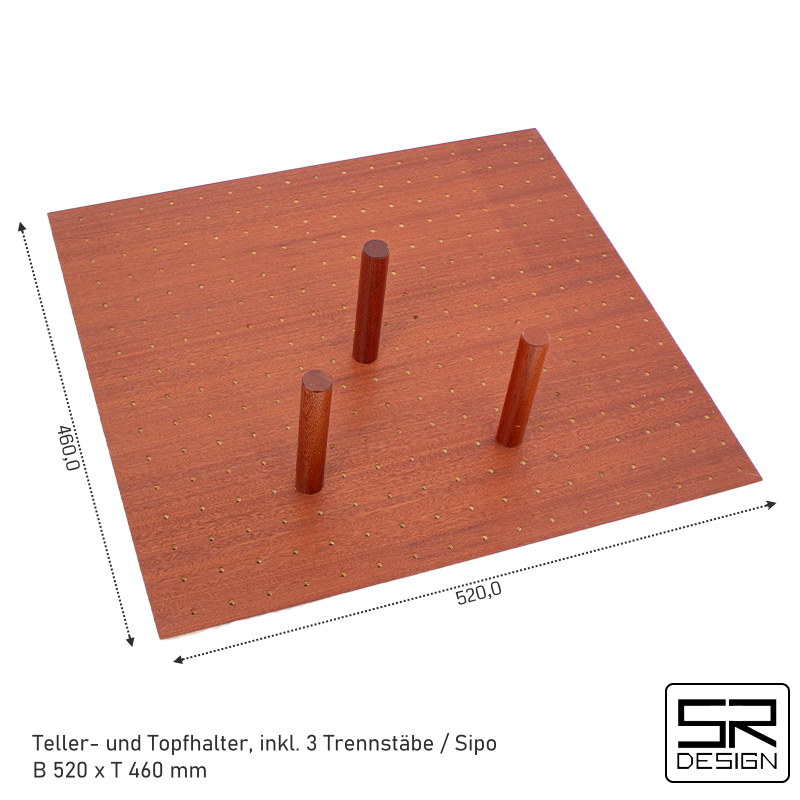Tellerhalter / Topfhalter K60 inkl. 3 Trennstäbe. Einzelstück. Sipo Mahagoni